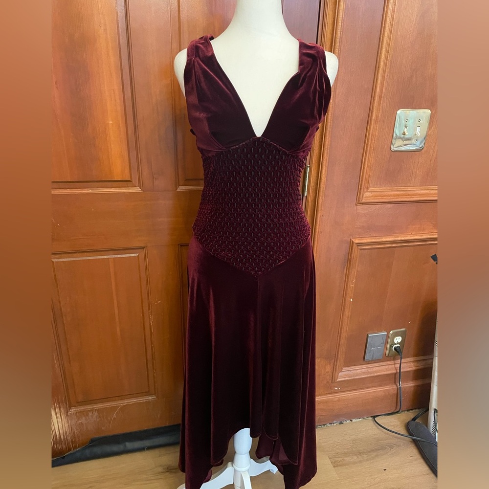 Bruno Duluc Deep Red Velvet Midi Dress